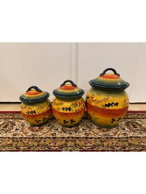 Set/3 Tabletops Gallery "La Province" Pattern Canisters w/ Lids